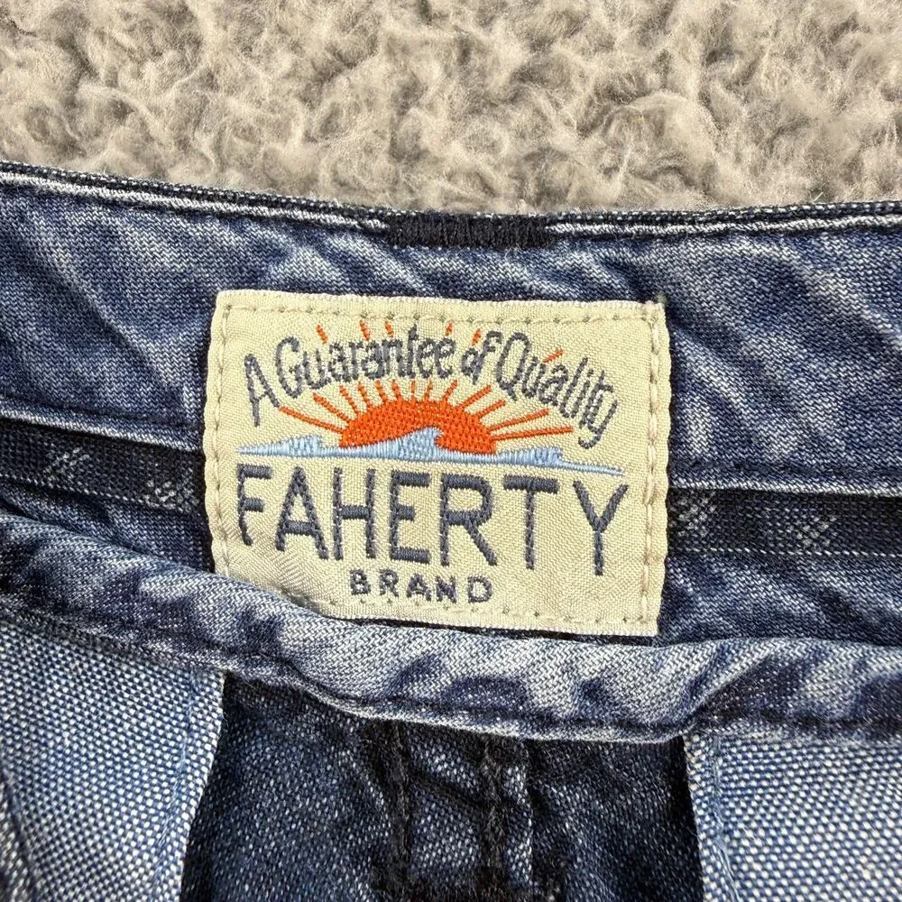 Faherty Island Life Shorts Mens 32 Blue Geometric Faded 100% Cotton Chino